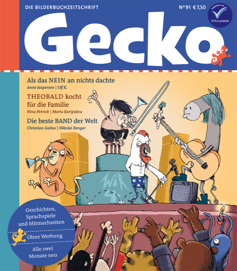 Gecko Nr. 91 Geschichte Theobald kocht für die Familie von Nina Petrick illustriert von Maria Karipidou
